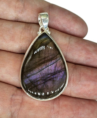 Stunning Purple Labradorite Pendant, Sterling Silver, Teardrop Shaped, Magical Gemstone - GemzAustralia 