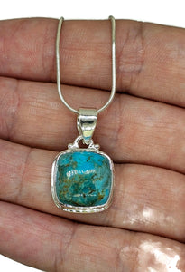 Square Turquoise Pendant, Sterling Silver, December Birthstone, Blue Turquoise - GemzAustralia 