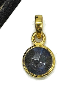 Blue Labradorite Pendant, Gold Plated Sterling Silver, Round Faceted, Magical Gemstone - GemzAustralia 