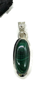 Long Oval Malachite Pendant, Sterling Silver, Beautiful Rich Green Gemstone - GemzAustralia 