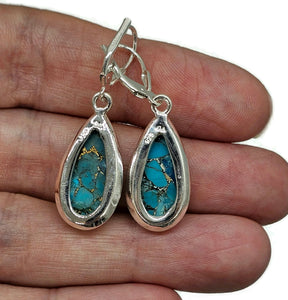 Blue Turquoise dangly Earrings, Sterling Silver, Pear Shaped, Protection Stone, Love Stone - GemzAustralia 