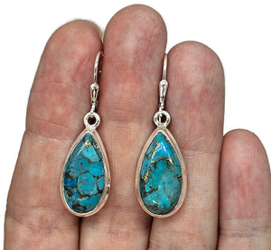 Blue Turquoise dangly Earrings, Sterling Silver, Pear Shaped, Protection Stone, Love Stone - GemzAustralia 