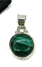 Load image into Gallery viewer, Round Malachite Pendant, Sterling Silver, Beautiful Rich Green Gemstone, Bezel Setting - GemzAustralia 