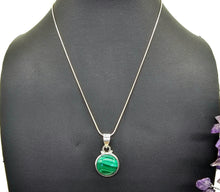 Load image into Gallery viewer, Round Malachite Pendant, Sterling Silver, Beautiful Rich Green Gemstone, Bezel Setting - GemzAustralia 