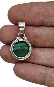 Round Malachite Pendant, Sterling Silver, Beautiful Rich Green Gemstone, Bezel Setting - GemzAustralia 