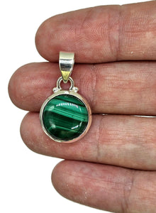 Round Malachite Pendant, Sterling Silver, Beautiful Rich Green Gemstone, Bezel Setting - GemzAustralia 