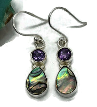 Load image into Gallery viewer, Paua Shell &amp; Amethyst Earrings, Sterling Silver, New Zealand Abalone Shell - GemzAustralia 