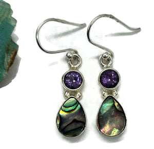 Paua Shell & Amethyst Earrings, Sterling Silver, New Zealand Abalone Shell - GemzAustralia 