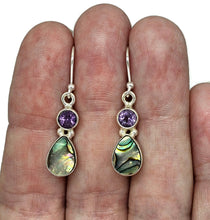 Load image into Gallery viewer, Paua Shell &amp; Amethyst Earrings, Sterling Silver, New Zealand Abalone Shell - GemzAustralia 