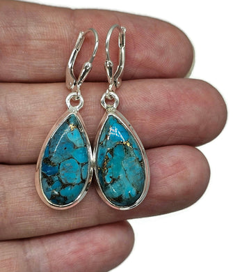 Blue Turquoise dangly Earrings, Sterling Silver, Pear Shaped, Protection Stone, Love Stone - GemzAustralia 