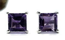 Load image into Gallery viewer, Amethyst Studs, Three carats, Sterling Silver, Square Shaped, Solitaire studs - GemzAustralia 