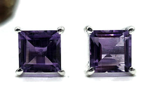 Amethyst Studs, Three carats, Sterling Silver, Square Shaped, Solitaire studs - GemzAustralia 