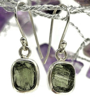 Load image into Gallery viewer, Moldavite Earrings, Sterling Silver, Rectangle Shaped, Meteorite Stone - GemzAustralia 