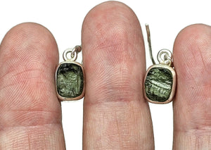 Moldavite Earrings, Sterling Silver, Rectangle Shaped, Meteorite Stone - GemzAustralia 