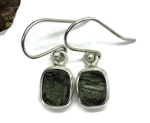 Moldavite Earrings, Sterling Silver, Rectangle Shaped, Meteorite Stone - GemzAustralia 