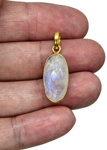 Faceted Rainbow Moonstone Pendant, 18k Gold Plated Sterling Silver, Oval Shape - GemzAustralia 