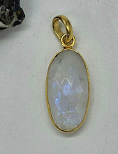 Load image into Gallery viewer, Faceted Rainbow Moonstone Pendant, 18k Gold Plated Sterling Silver, Oval Shape - GemzAustralia 