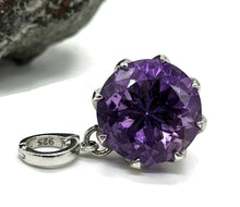 Load image into Gallery viewer, Amethyst Pendant, 9 carats, Round Shape, Sterling Silver, Eight prong pendant - GemzAustralia 