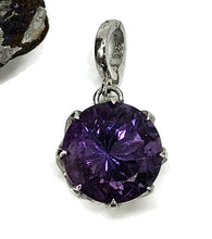 Load image into Gallery viewer, Amethyst Pendant, 9 carats, Round Shape, Sterling Silver, Eight prong pendant - GemzAustralia 