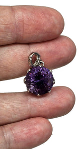 Amethyst Pendant, 9 carats, Round Shape, Sterling Silver, Eight prong pendant - GemzAustralia 