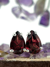 Load image into Gallery viewer, Garnet Studs, Sterling Silver, January Birthstone, 2.4 carats, Pear Faceted - GemzAustralia 