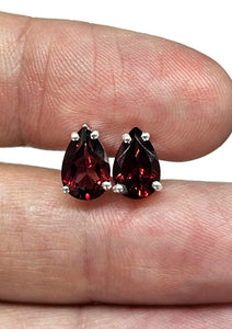 Garnet Studs, Sterling Silver, January Birthstone, 2.4 carats, Pear Faceted - GemzAustralia 