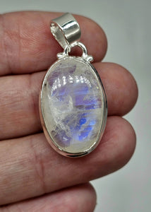 Rainbow Moonstone Pendant, Oval Shape, Sterling Silver, Goddess Gemstone - GemzAustralia 