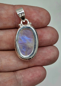 Rainbow Moonstone Pendant, Oval Shape, Sterling Silver, Goddess Gemstone - GemzAustralia 