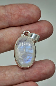 Rainbow Moonstone Pendant, Oval Shape, Sterling Silver, Goddess Gemstone - GemzAustralia 