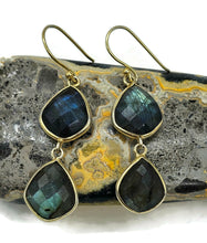 Load image into Gallery viewer, Luscious Labradorite Earrings, Gold Plated Sterling Silver, Genuine Gemstones - GemzAustralia 