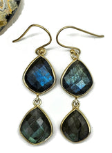 Load image into Gallery viewer, Luscious Labradorite Earrings, Gold Plated Sterling Silver, Genuine Gemstones - GemzAustralia 