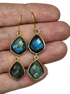 Luscious Labradorite Earrings, Gold Plated Sterling Silver, Genuine Gemstones - GemzAustralia 