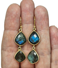 Load image into Gallery viewer, Luscious Labradorite Earrings, Gold Plated Sterling Silver, Genuine Gemstones - GemzAustralia 