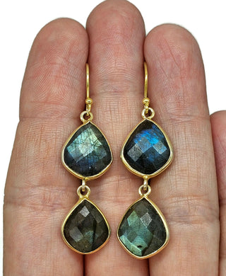 Luscious Labradorite Earrings, Gold Plated Sterling Silver, Genuine Gemstones - GemzAustralia 