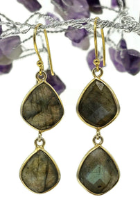 Luscious Labradorite Earrings, Gold Plated Sterling Silver, Genuine Gemstones - GemzAustralia 