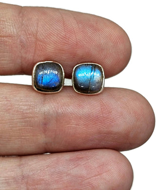 Labradorite Studs, Square Shaped, Sterling Silver, Blue Green Labradorite - GemzAustralia 