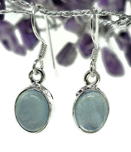 Aquamarine Earrings, Oval Cabochons, Sterling Silver, March Birthstone, 7 carats - GemzAustralia 