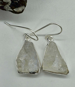 Raw Moonstone Earrings, Sterling Silver, June Birthstones, Rough Moonstones - GemzAustralia 