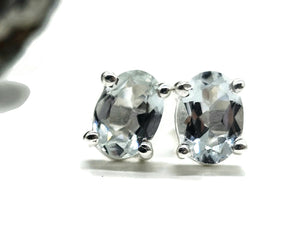 Aquamarine Stud Earrings, Sterling Silver, March Birthstone, Faceted oval shape - GemzAustralia 