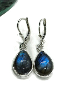 Blue sheen Labradorite Earrings, Sterling Silver, Teardrop Shape, Mystical Magical Gem - GemzAustralia 