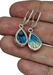 Blue sheen Labradorite Earrings, Sterling Silver, Teardrop Shape, Mystical Magical Gem - GemzAustralia 