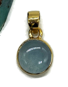 Round Aquamarine Pendant, March Birthstone, Sterling Silver, 18K Gold Plated - GemzAustralia 