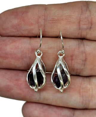 February Birthstone Earrings, Raw Amethyst Cage Earrings, Sterling Silver - GemzAustralia 