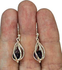 February Birthstone Earrings, Raw Amethyst Cage Earrings, Sterling Silver - GemzAustralia 