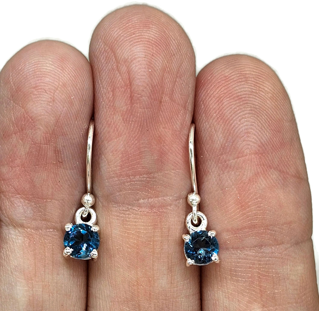 London Blue Topaz Earrings, Sterling Silver, Round Brilliant cut, December Birthstone - GemzAustralia 