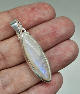 Rainbow Moonstone Pendant, Marquise Shape, Sterling Silver, Goddess Gemstone - GemzAustralia 