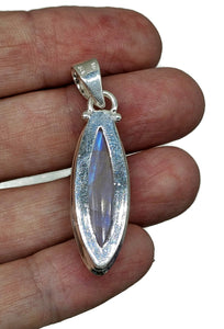 Rainbow Moonstone Pendant, Marquise Shape, Sterling Silver, Goddess Gemstone - GemzAustralia 