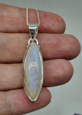 Rainbow Moonstone Pendant, Marquise Shape, Sterling Silver, Goddess Gemstone - GemzAustralia 