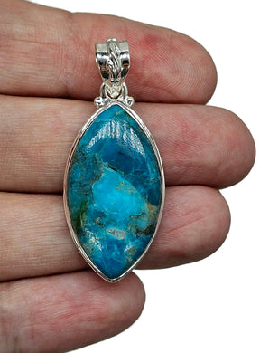 Arizona Turquoise Pendant, Sterling Silver, Blue Turquoise, Marquise Shape, Protection - GemzAustralia 