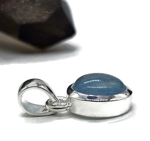 Oval Aquamarine Pendant, Sterling Silver, March Birthstone, Cabochon Aquamarine - GemzAustralia 